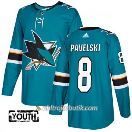Barn Ishockey San Jose Sharks Tröja Joe Pavelski 8 Adidas 2017-2018 Teal Authentic
